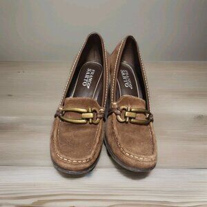 Franco Sarto Retro Y2K Womens Suede Leather Clog Heels Size 7M Dress Shoes